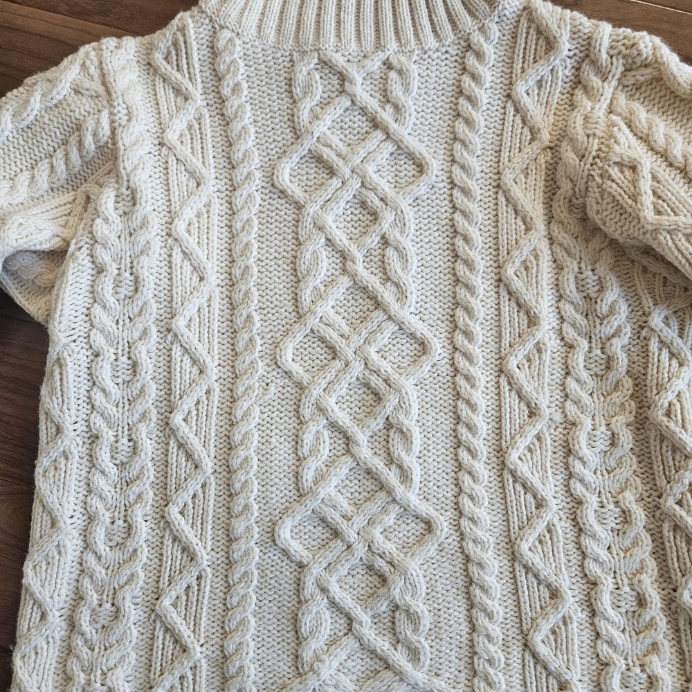 Paul James 100% Wool Cream Cable Knit Wool Sweater Large - Picture 2 of 5